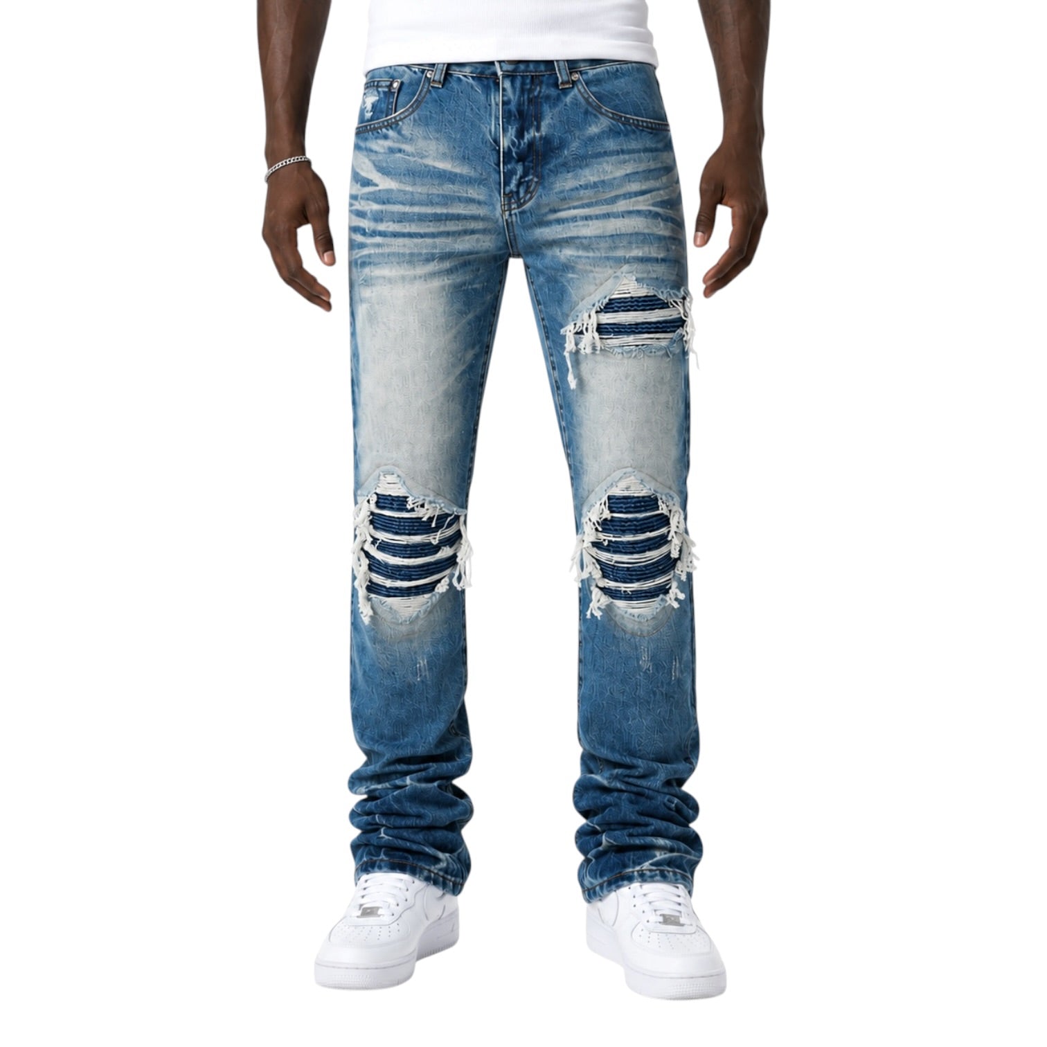 Glacier Rib Distressed Stack Denim