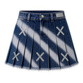Crystal Drift” Pleated Denim Skirt