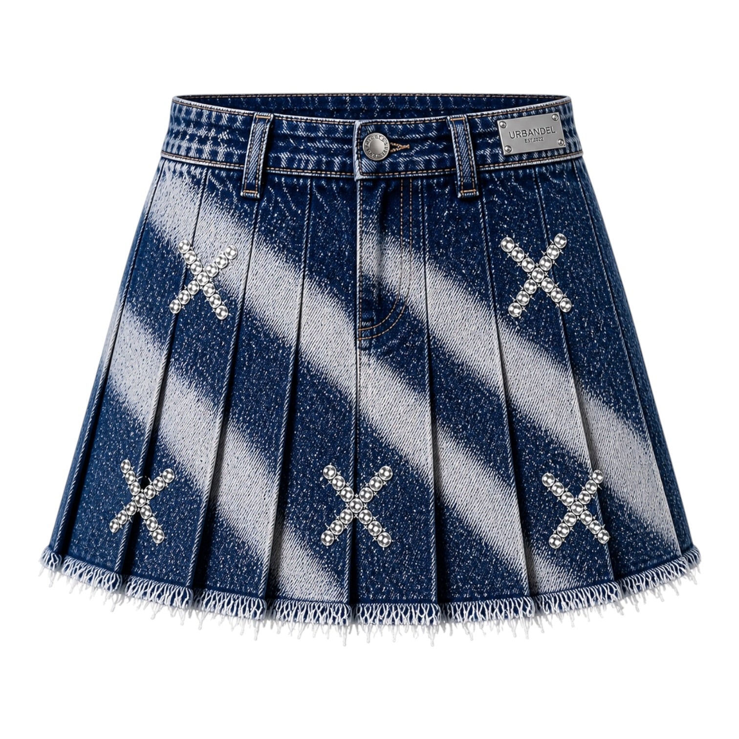 Crystal Drift” Pleated Denim Skirt