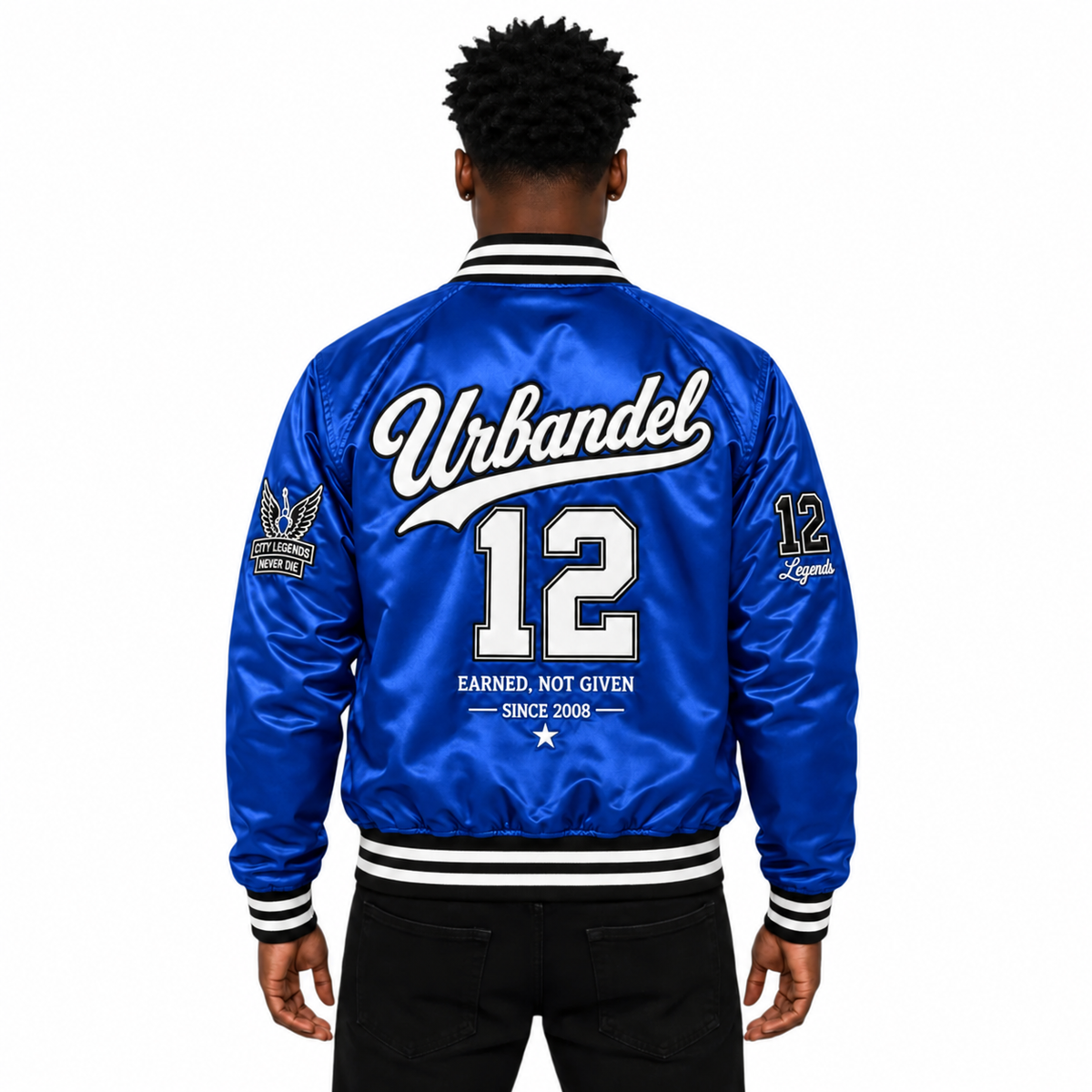 City Legends Satin Varsity Jacket – Royal Blue