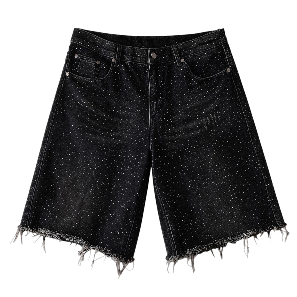 Midnight Speckle” Distressed Denim Shorts