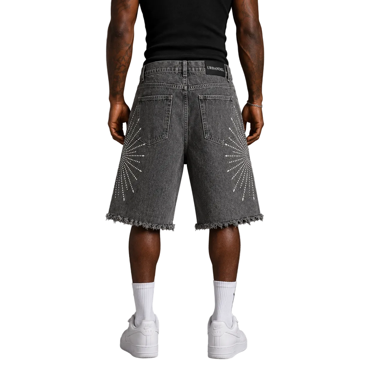 Iron Burst” Distressed Denim Shorts