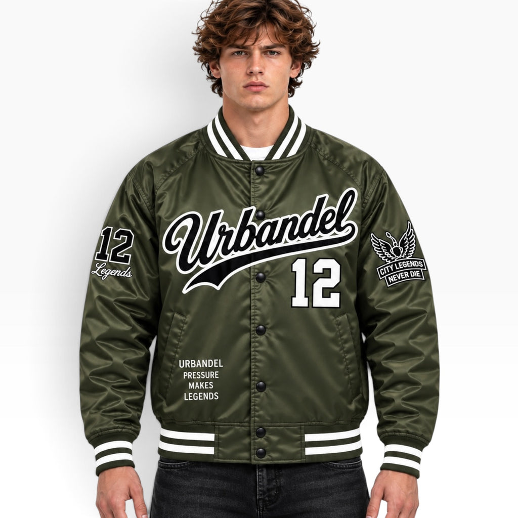 City Legends Satin Varsity Jacket - Green