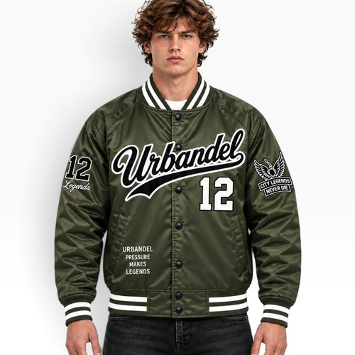 City Legends Satin Varsity Jacket - Green