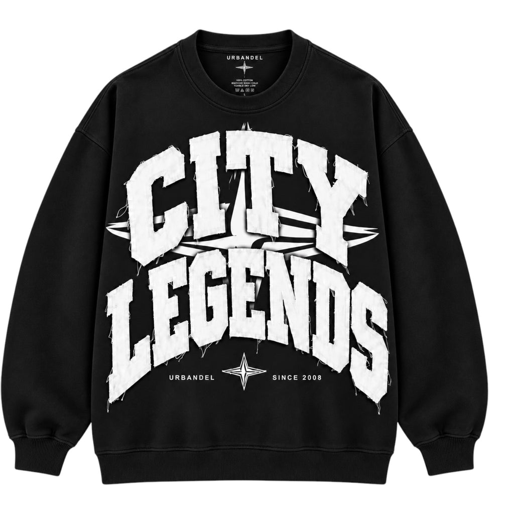 City Legends Denim Appliqué Crewneck – Black
