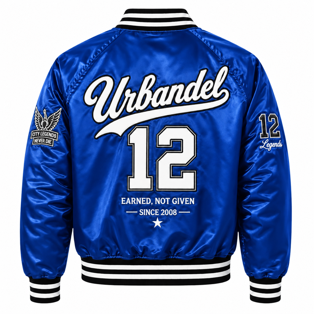 City Legends Satin Varsity Jacket – Royal Blue