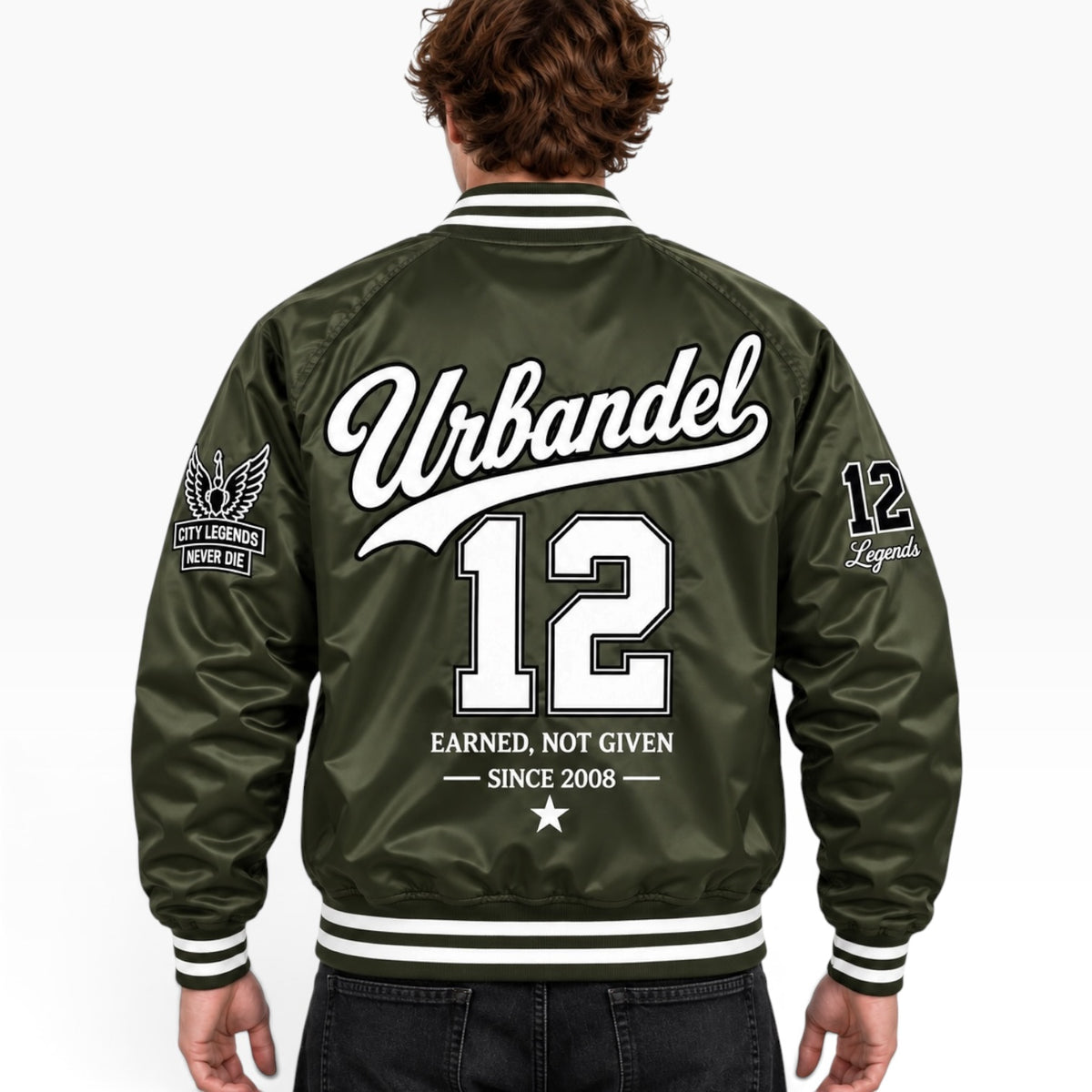 City Legends Satin Varsity Jacket - Green