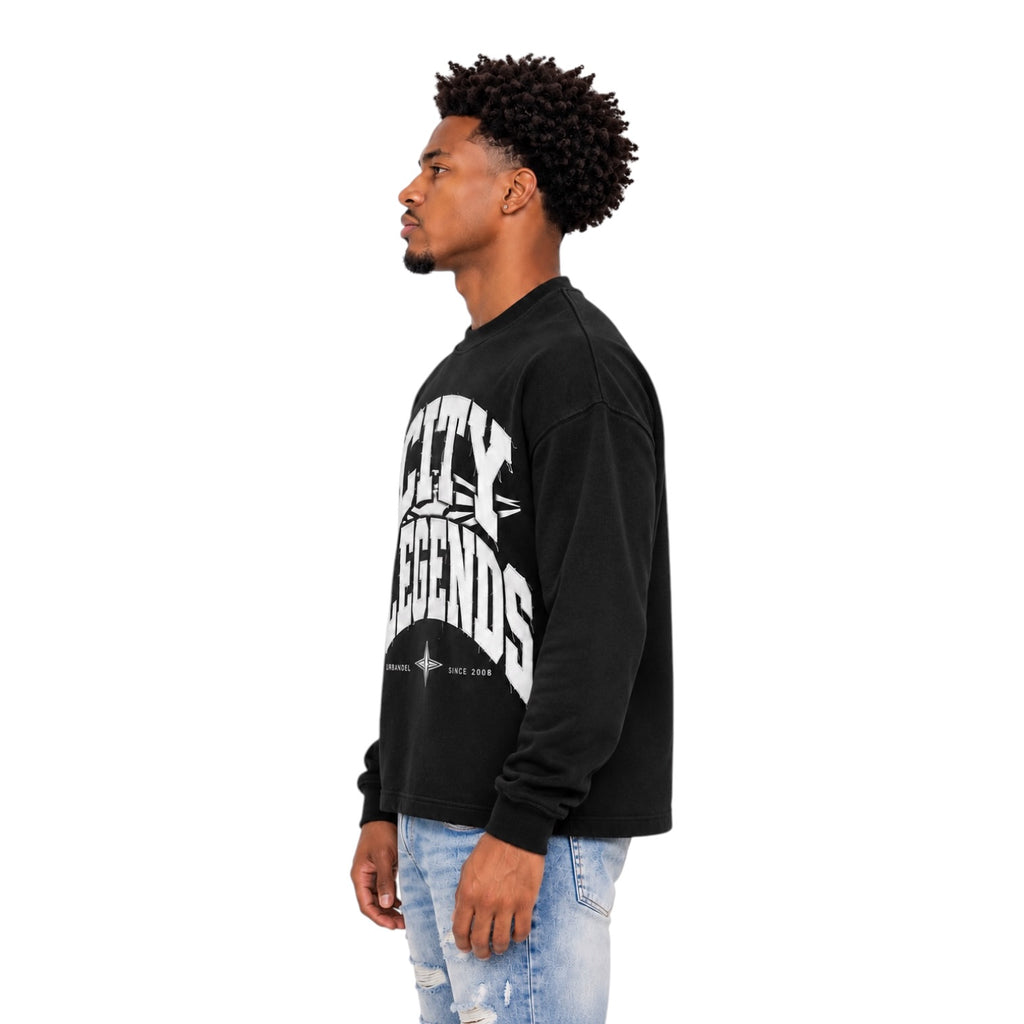 City Legends Denim Appliqué Crewneck – Black