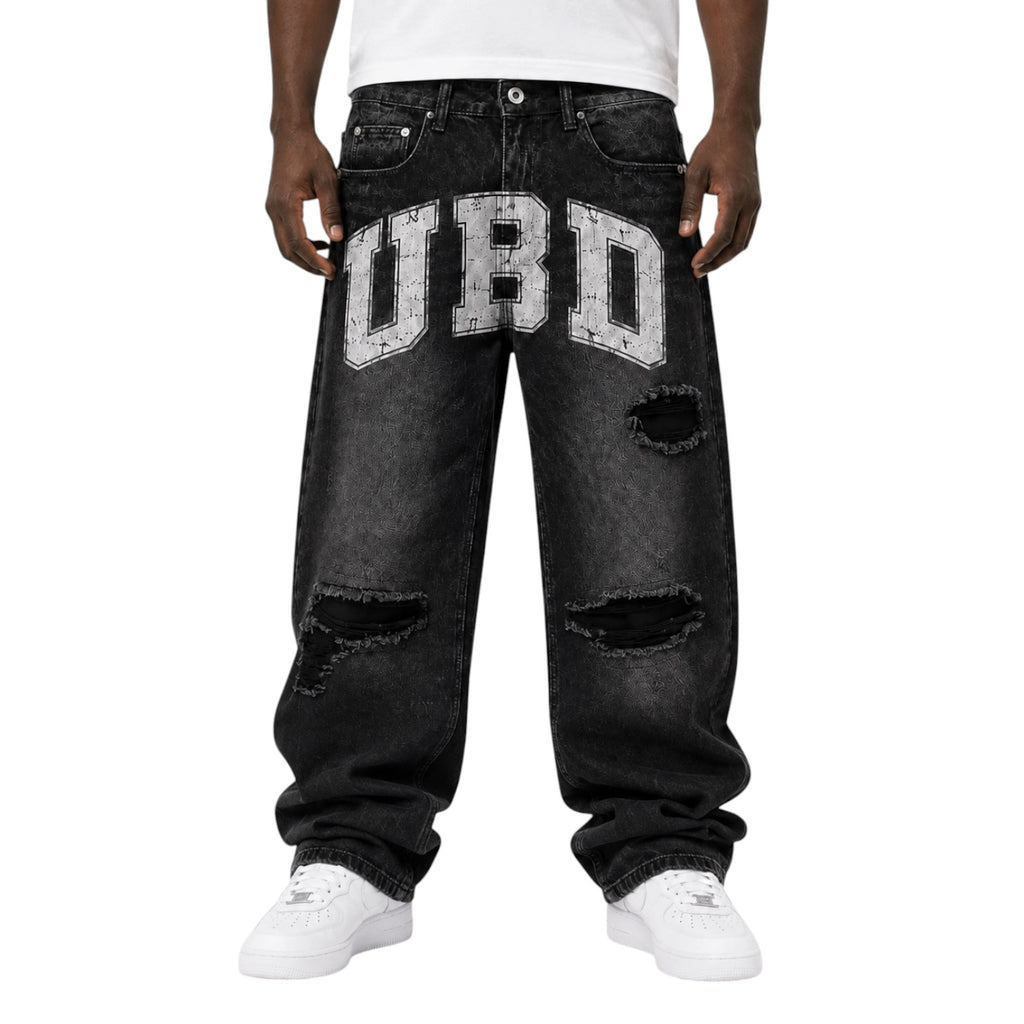 Cracked UBD Distressed Denim – Washed Black