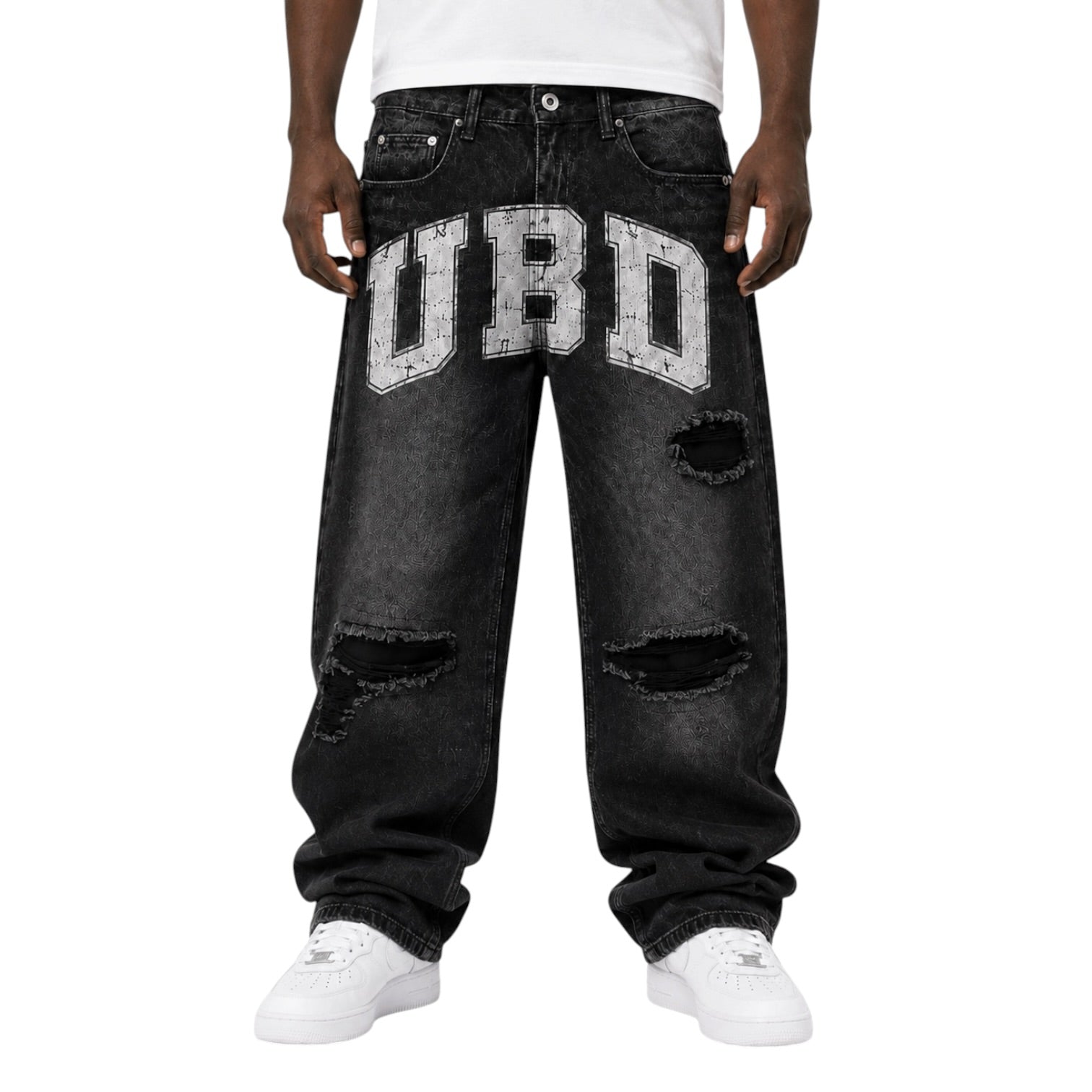 Cracked UBD Distressed Denim – Washed Black