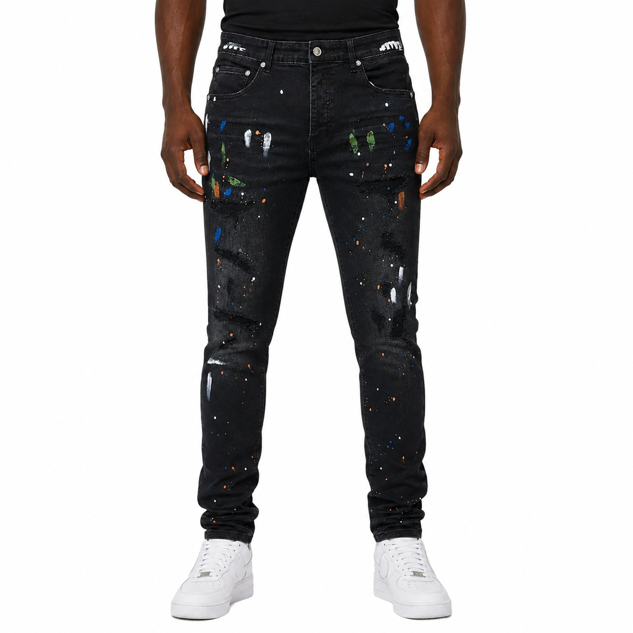 Midnight Splatter” Distressed Denim