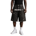 Olive Racing Division” Distressed Denim Shorts
