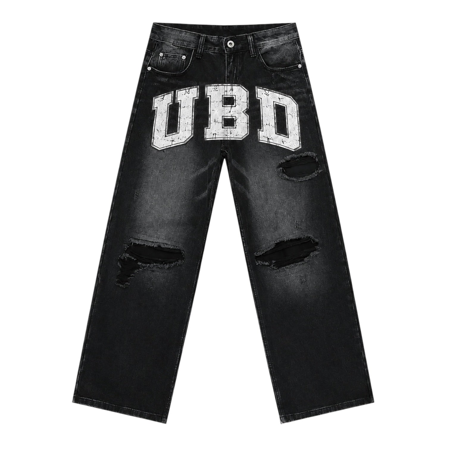 Cracked UBD Distressed Denim – Washed Black