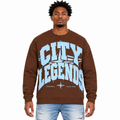 City Legends Denim Appliqué Crewneck – Brown
