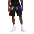 Paint Riot” Distressed Denim Shorts