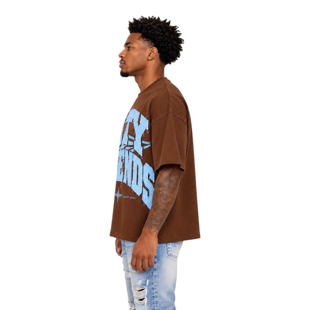 City Legends Denim Appliqué Tee – Chocolate Brown