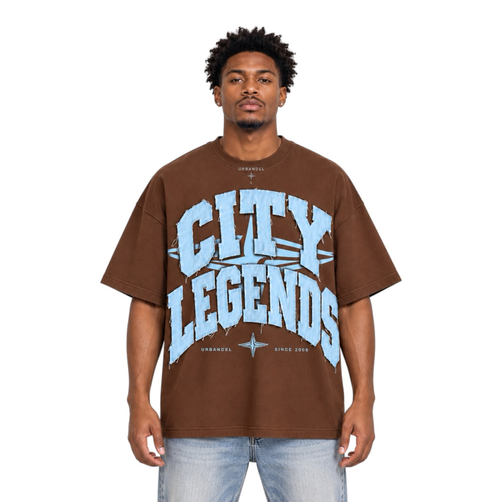 City Legends Denim Appliqué Tee – Chocolate Brown