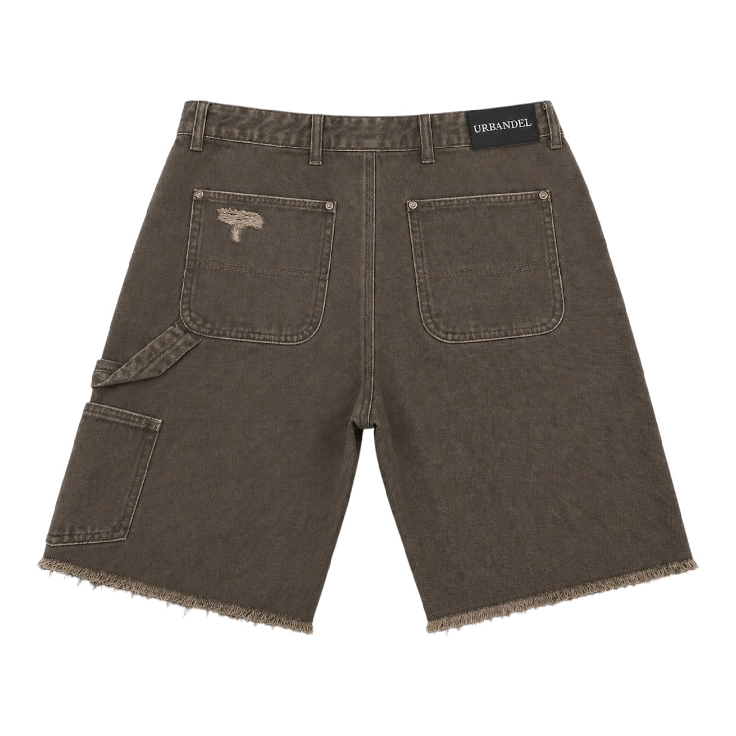Olive Racing Division” Distressed Denim Shorts