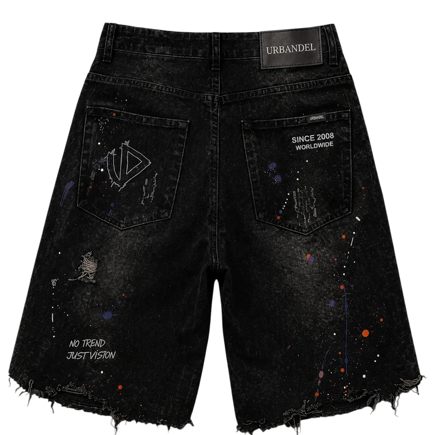 Paint Riot” Distressed Denim Shorts