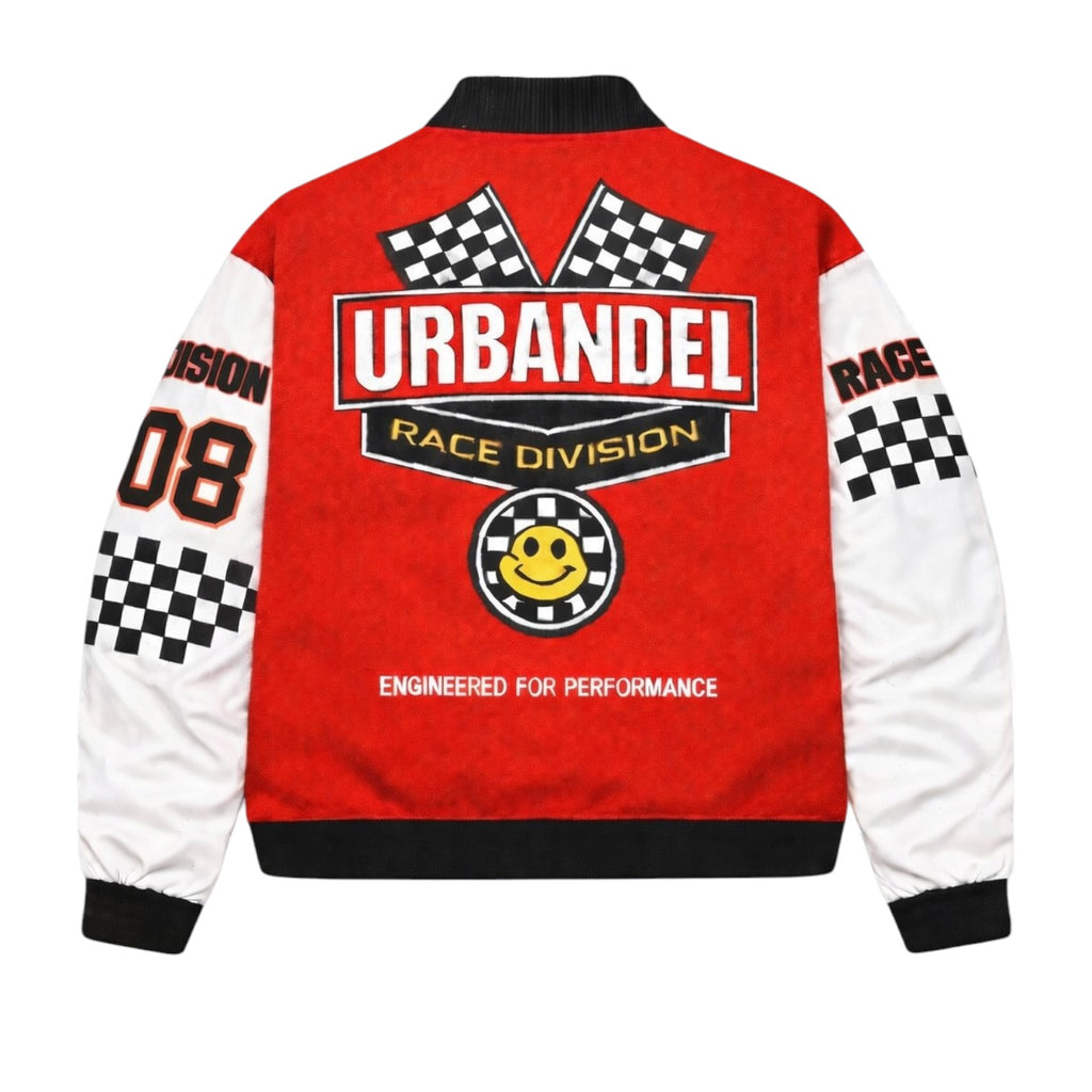 Race Property” Leather Varsity Jacket