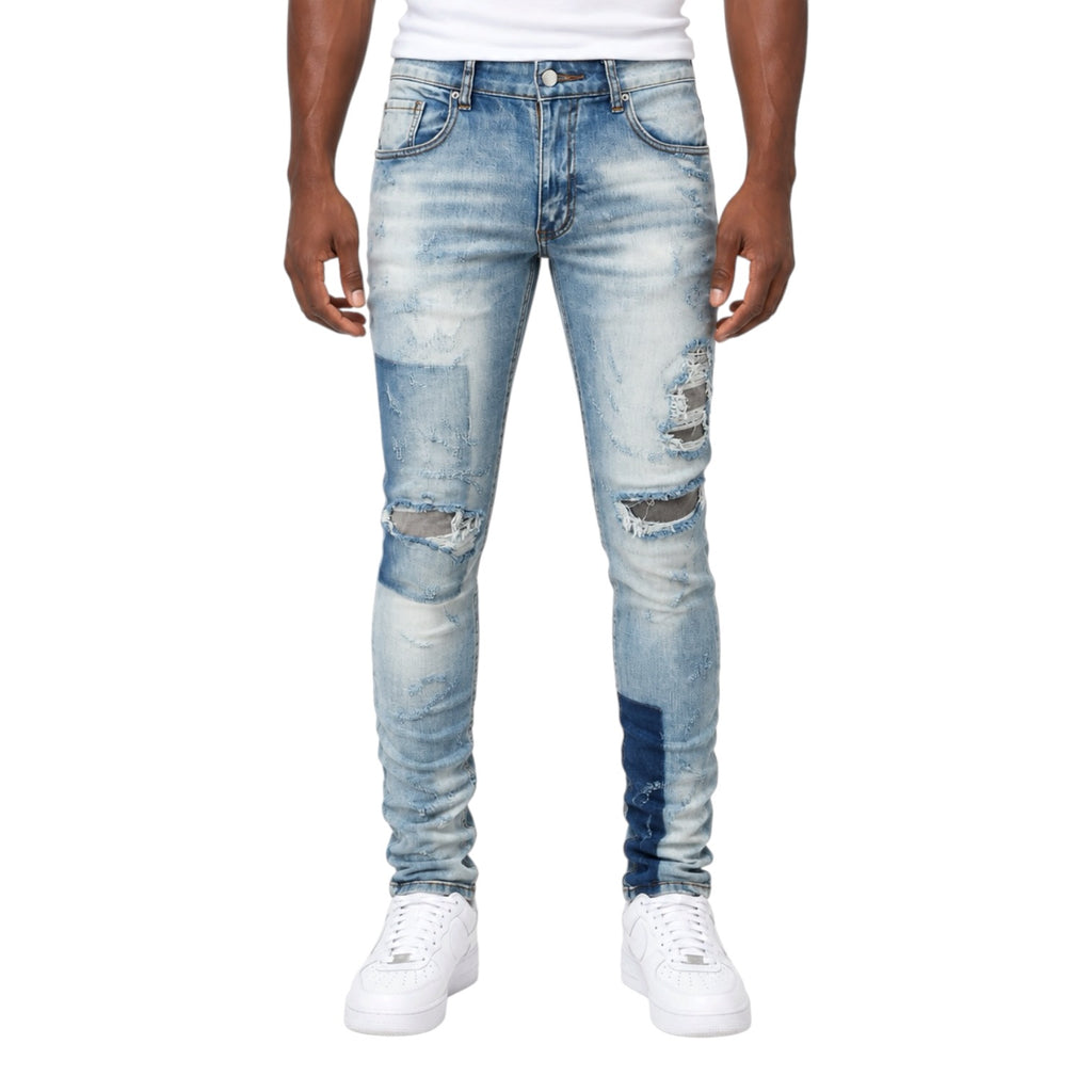 Ice Wash Distressed Stacked Denim