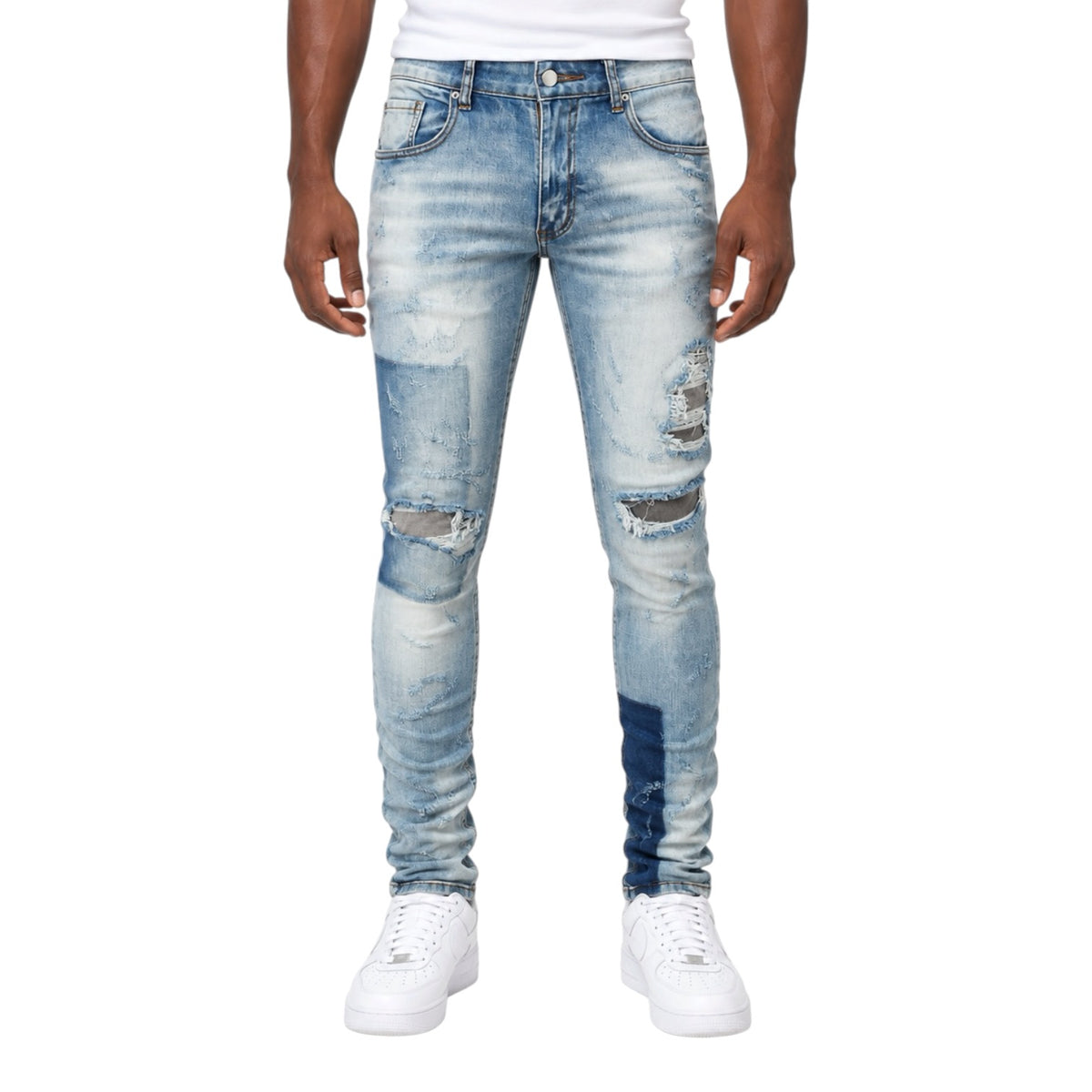 Ice Wash Distressed Stacked Denim