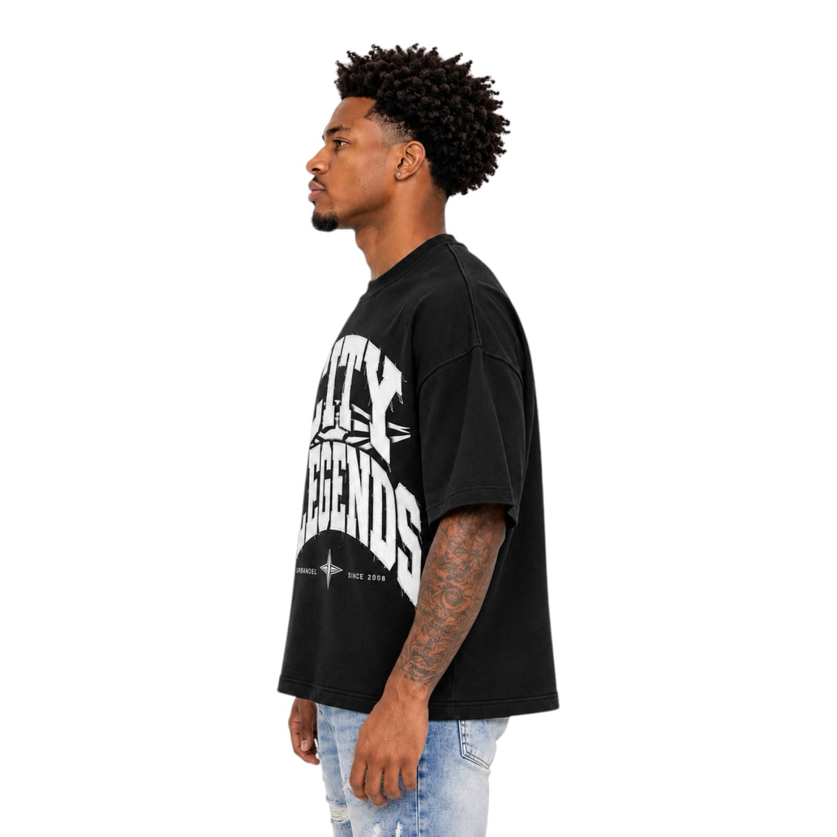 City Legends Denim Appliqué Tee – Black