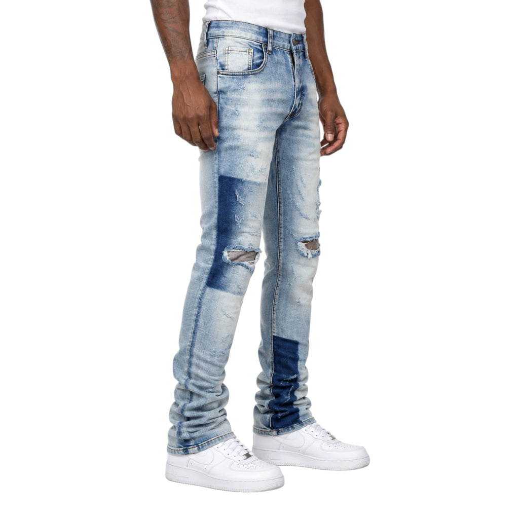 Ice Wash Distressed Stacked Denim