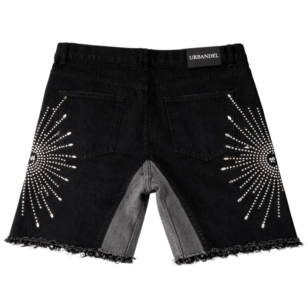 Iron Halo” Rhinestone Denim Shorts