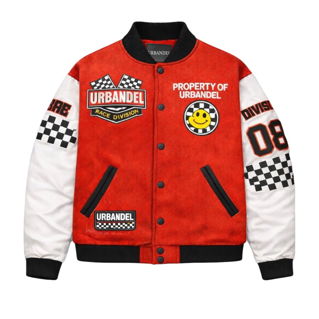 Race Property” Leather Varsity Jacket