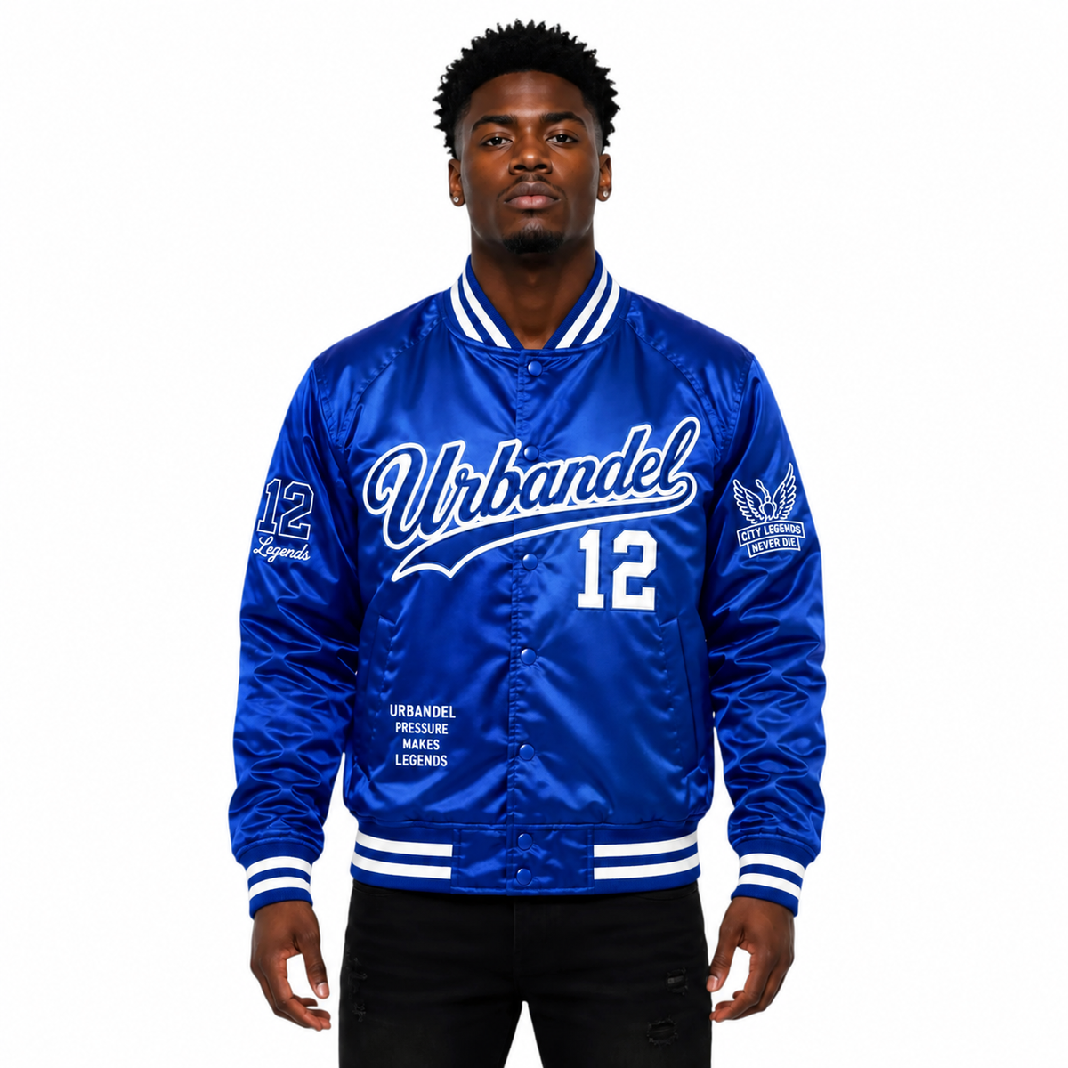 City Legends Satin Varsity Jacket – Royal Blue