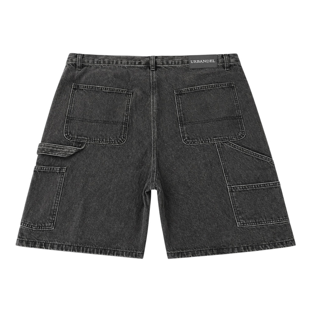 Racing Division” Distressed Denim Shorts