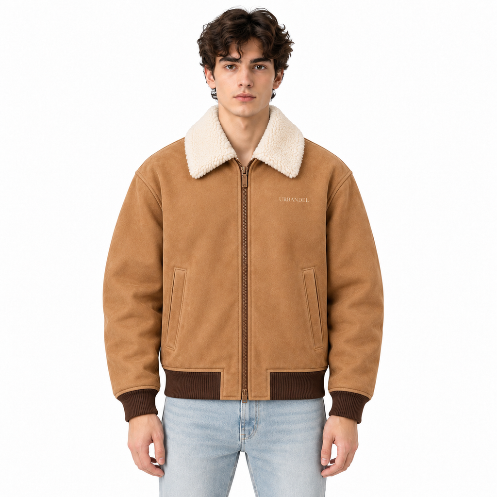 Heritage Sherpa Collar Suede Bomber Jacket