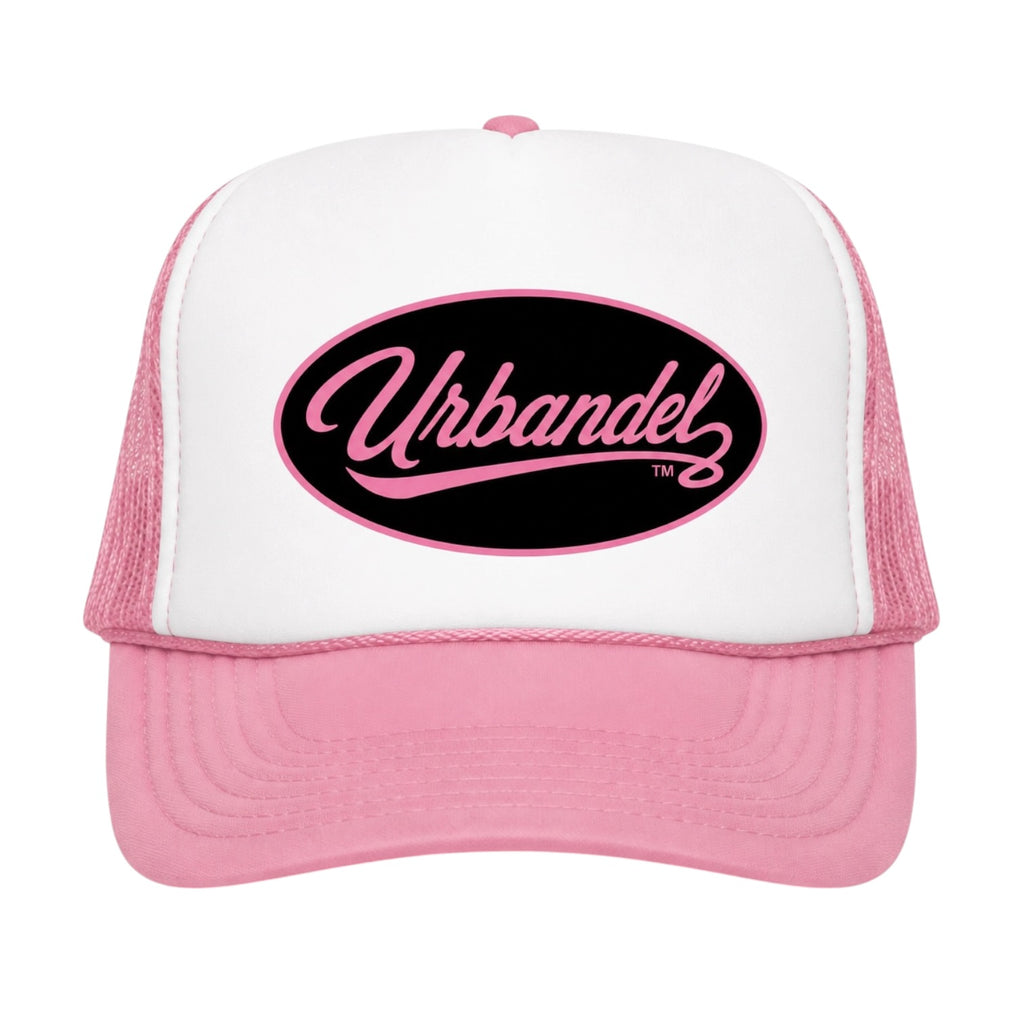 Heritage Script Trucker Hat – Pink/White