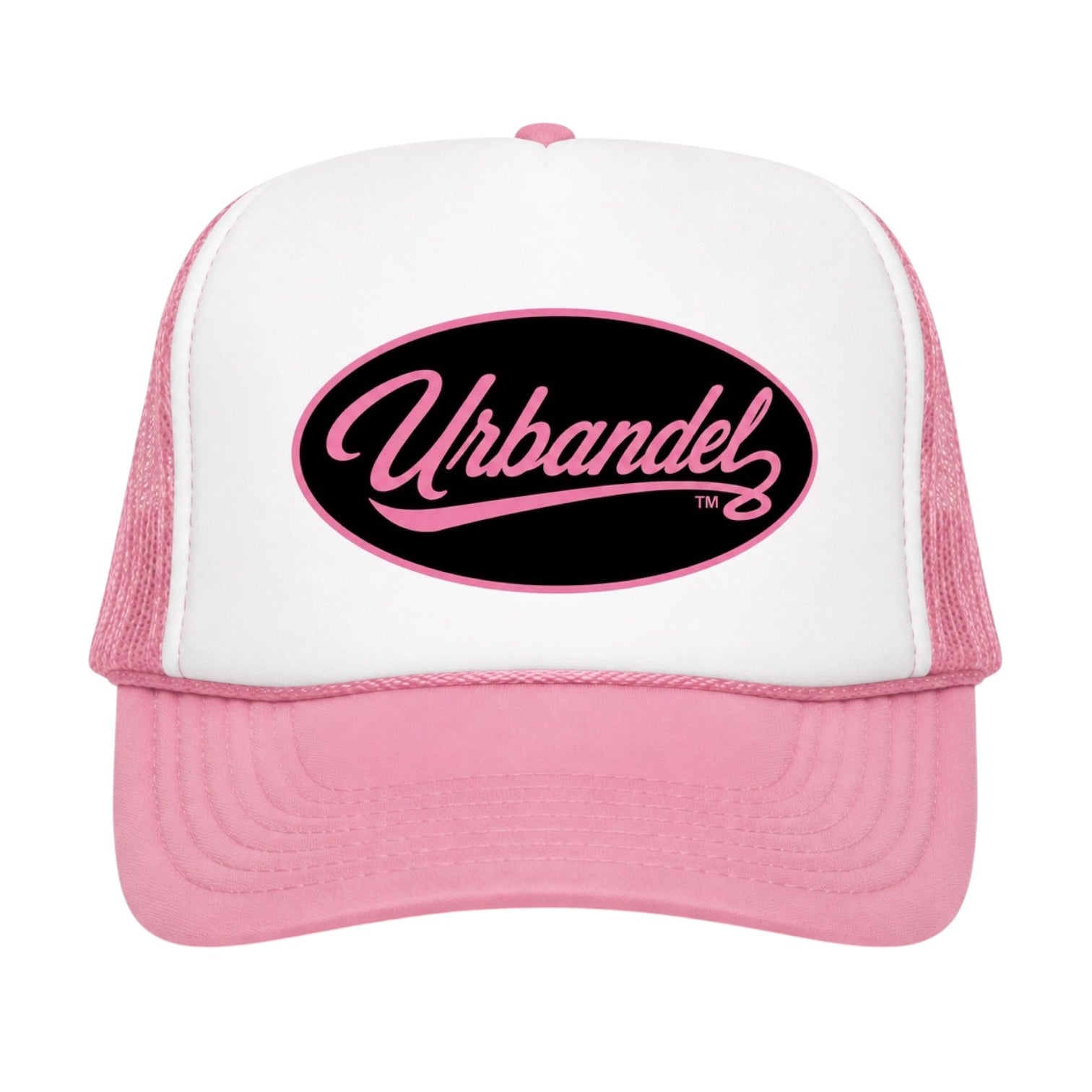 Heritage Script Trucker Hat – Pink/White