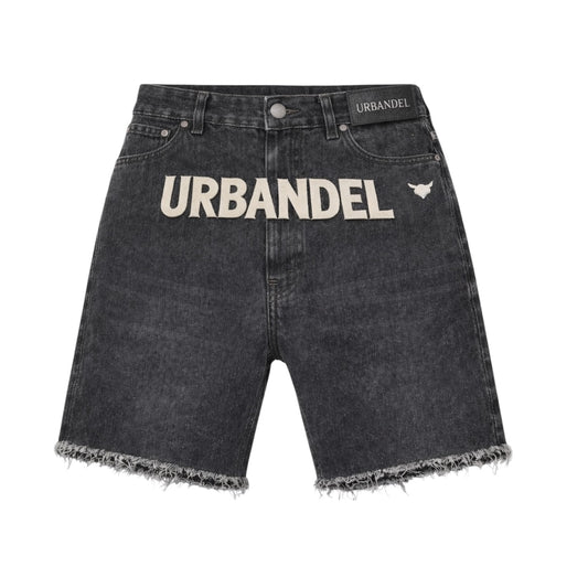 Racing Division” Distressed Denim Shorts