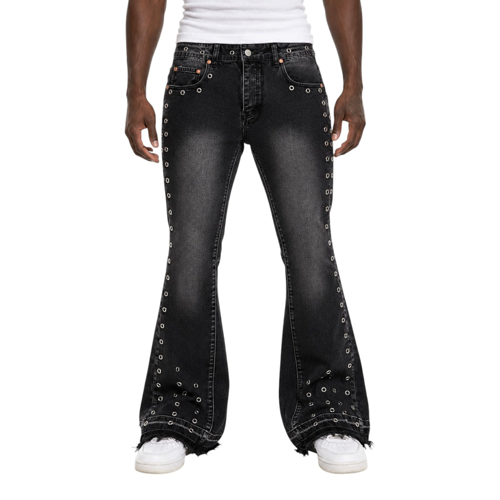 Blackout Grommet Flare Denim