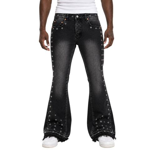 Blackout Grommet Flare Denim