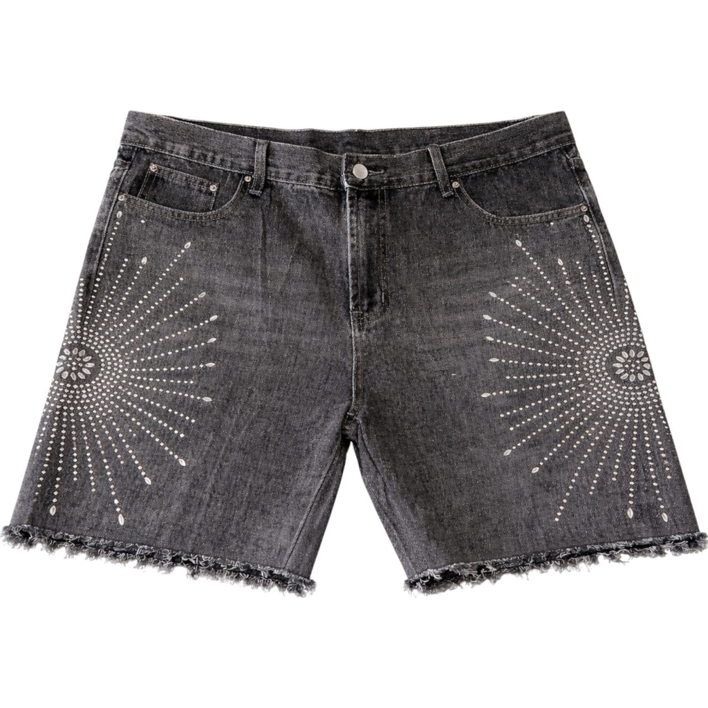 Iron Burst” Distressed Denim Shorts