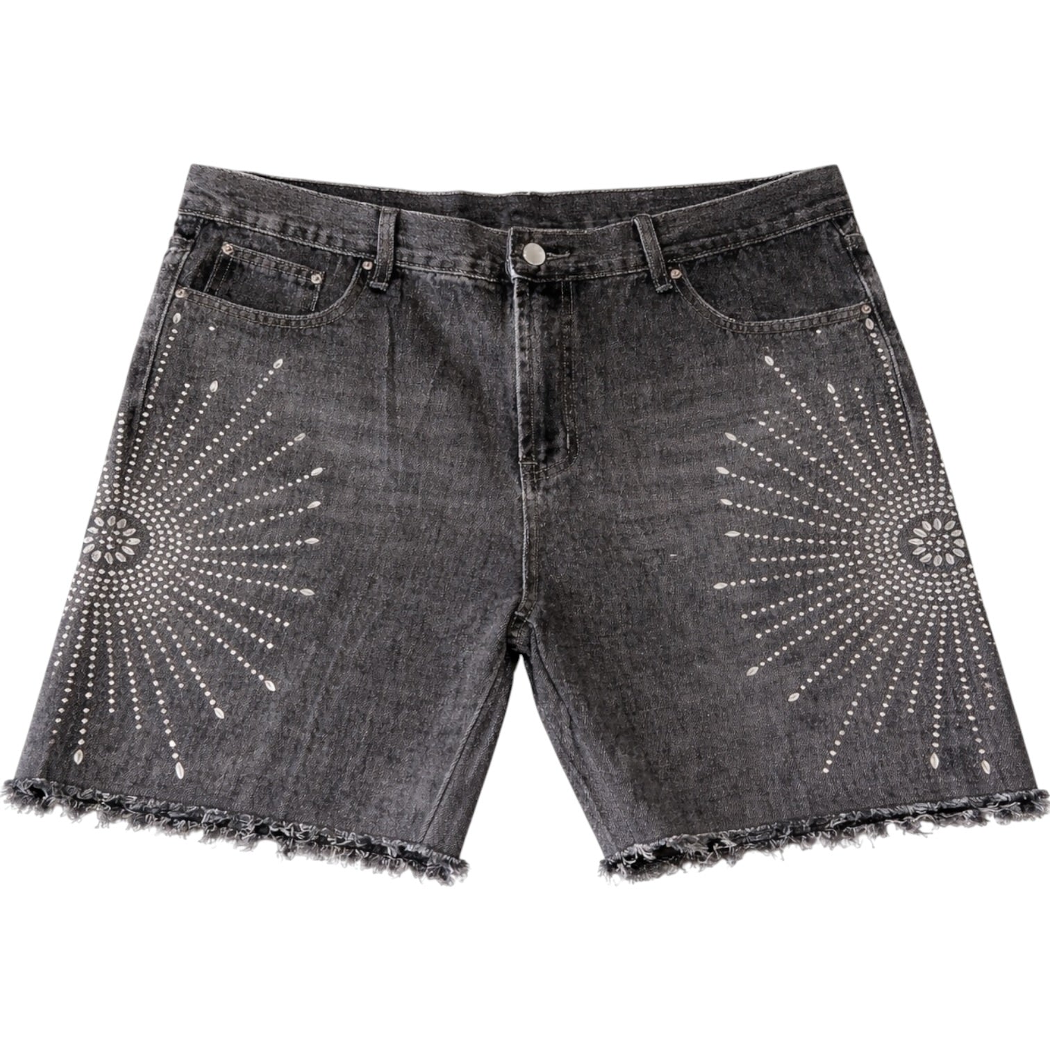 Iron Burst” Distressed Denim Shorts