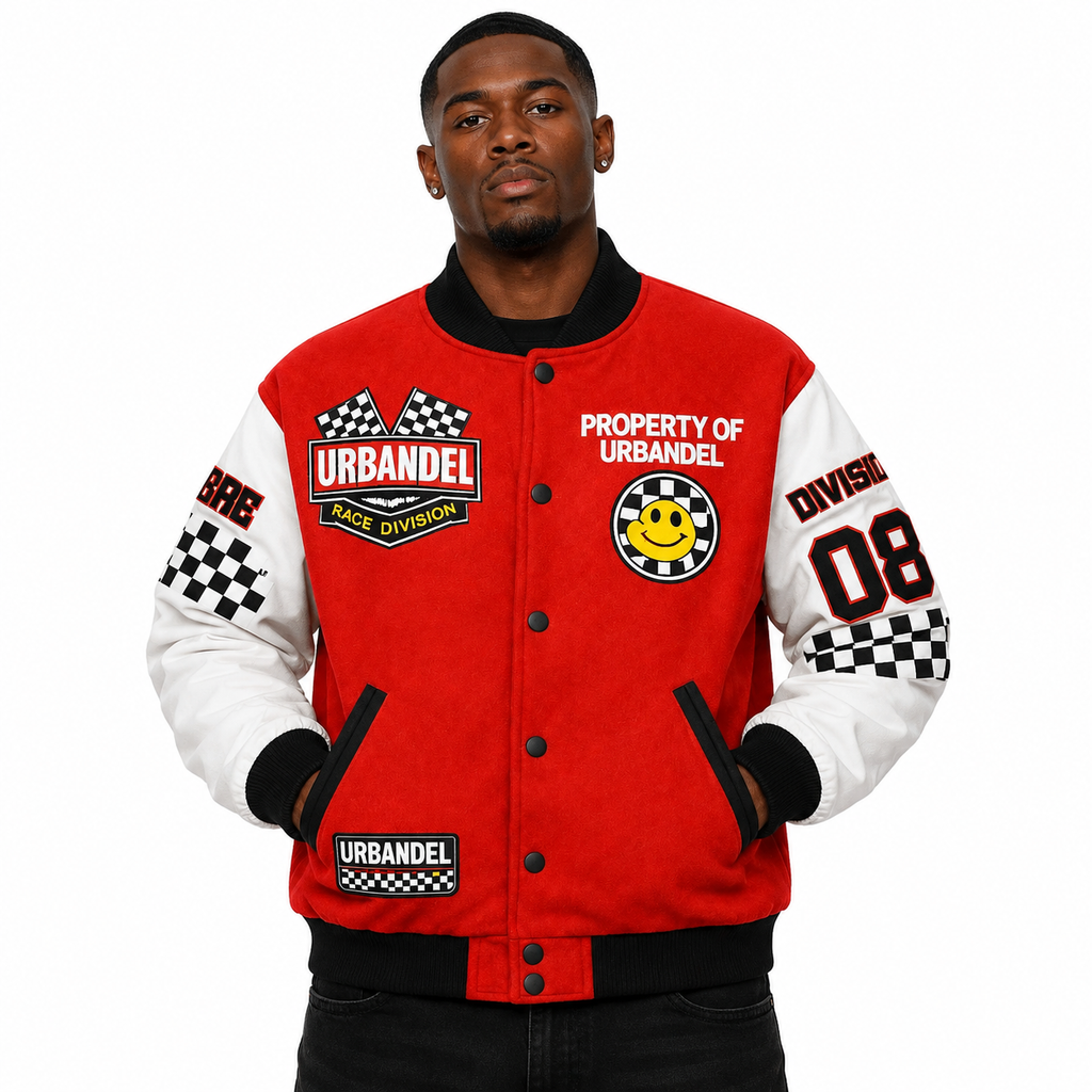 Race Property” Leather Varsity Jacket