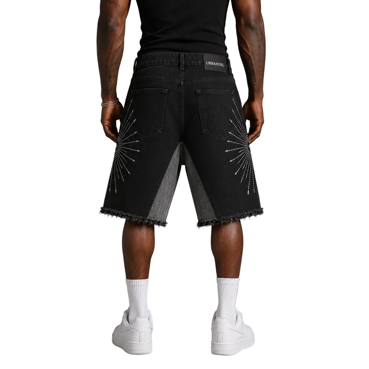 Iron Halo” Rhinestone Denim Shorts