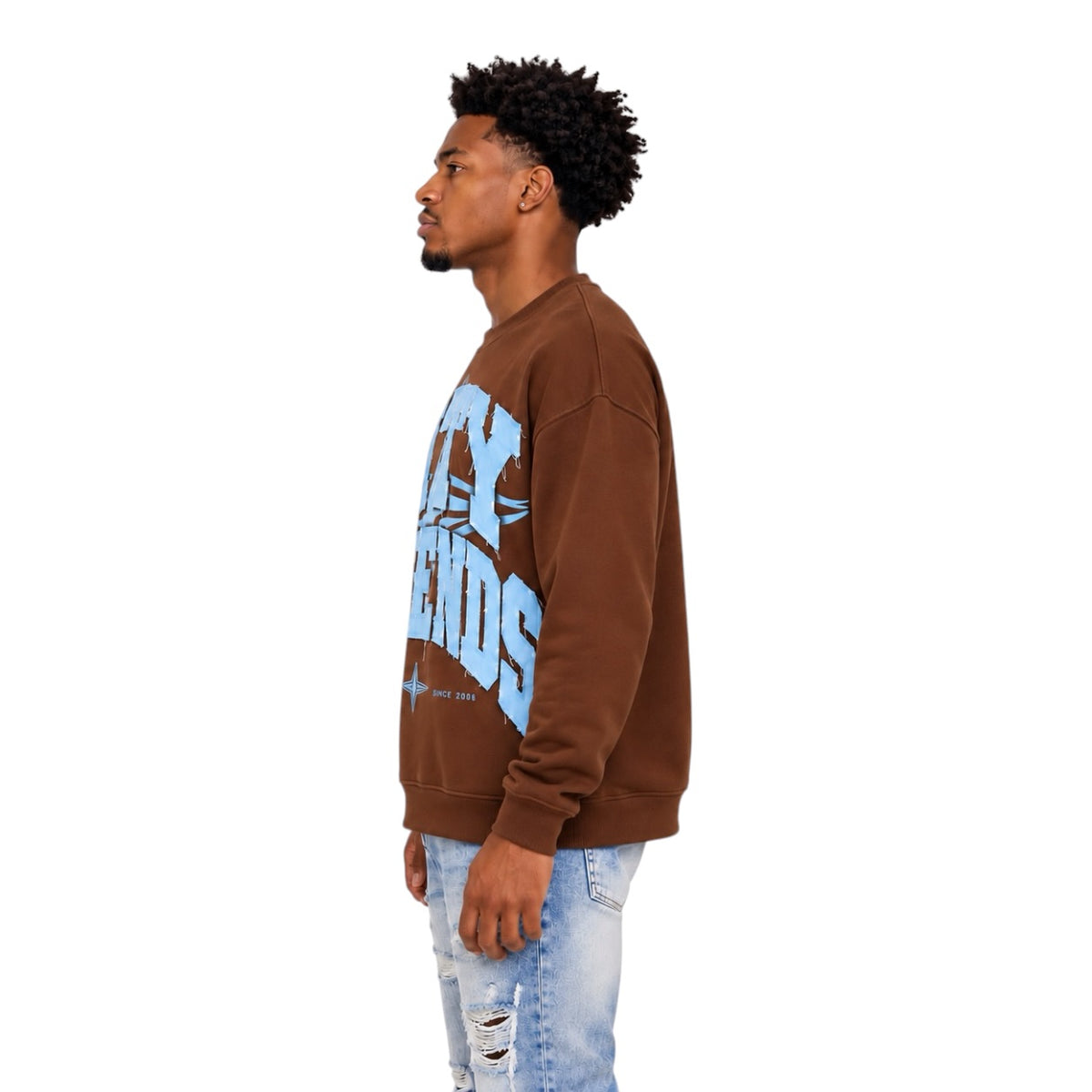 City Legends Denim Appliqué Crewneck – Brown
