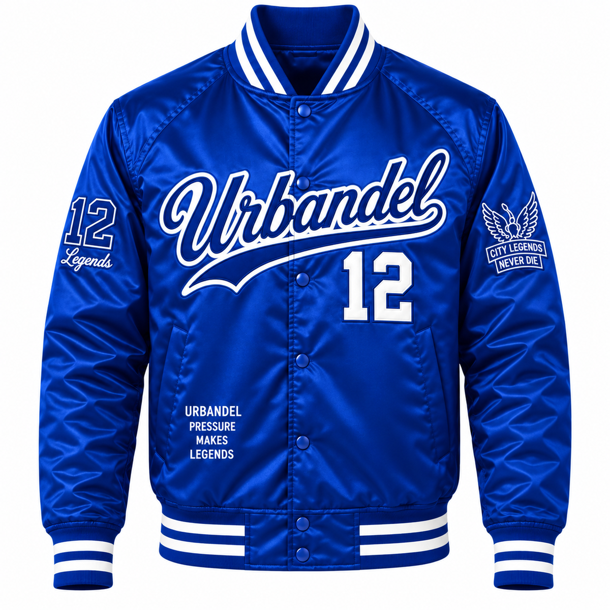 City Legends Satin Varsity Jacket – Royal Blue