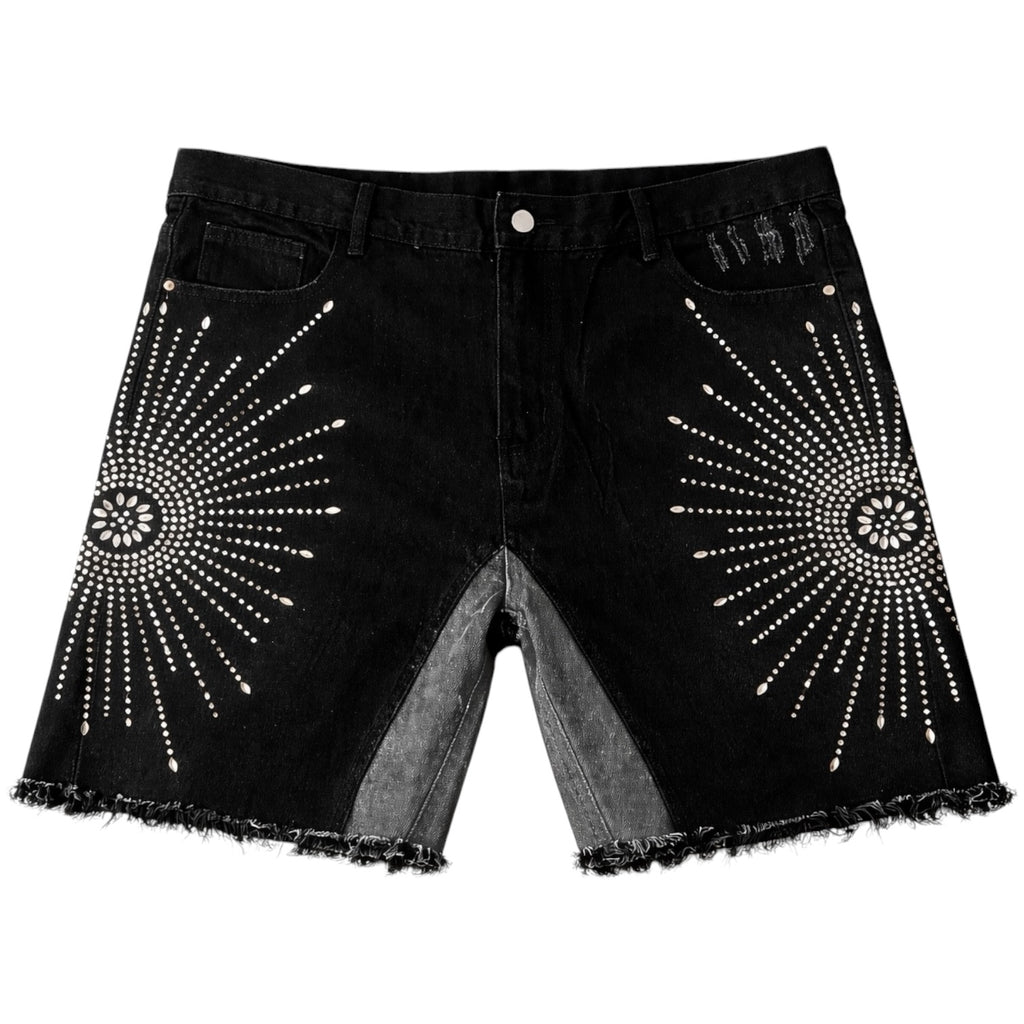 Iron Halo” Rhinestone Denim Shorts