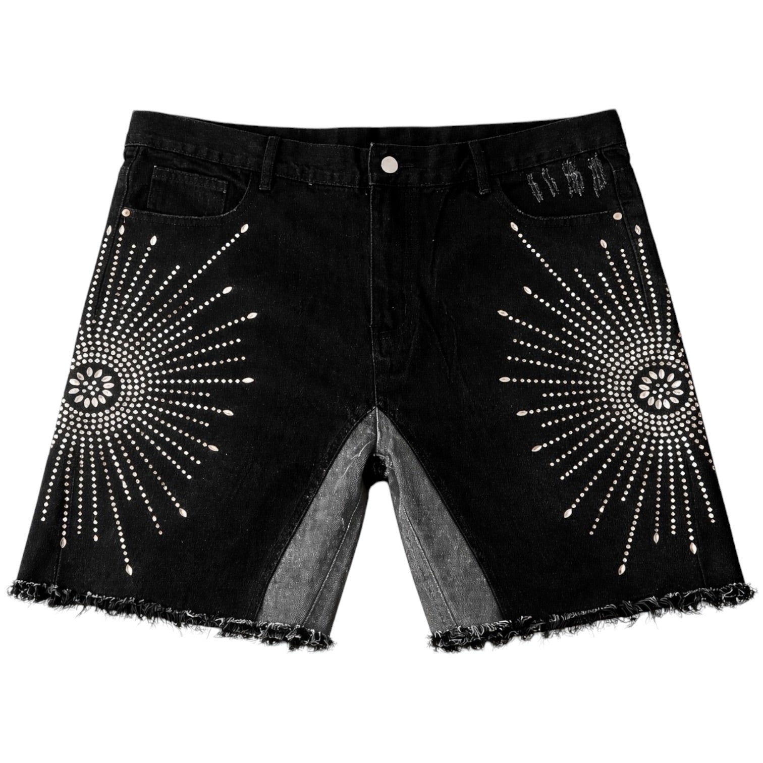 Iron Halo” Rhinestone Denim Shorts