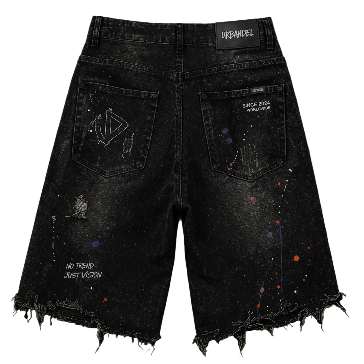 Paint Riot” Distressed Denim Shorts