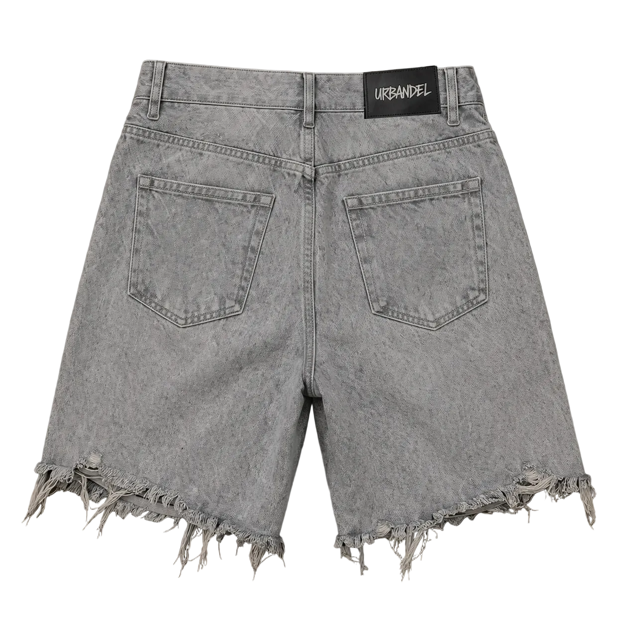 Concrete Drip” Distressed Denim Shorts