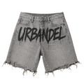 Concrete Drip” Distressed Denim Shorts