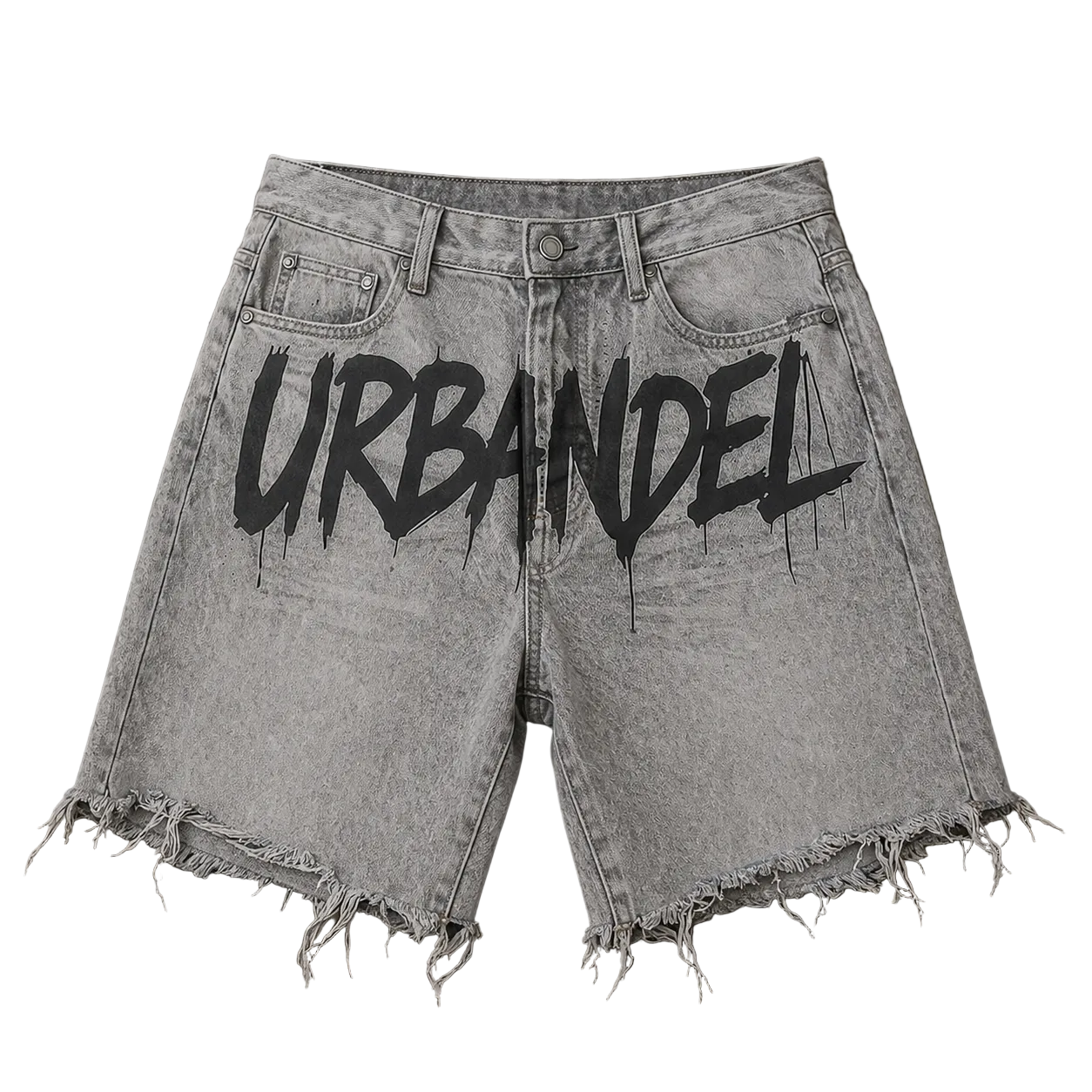 Concrete Drip” Distressed Denim Shorts